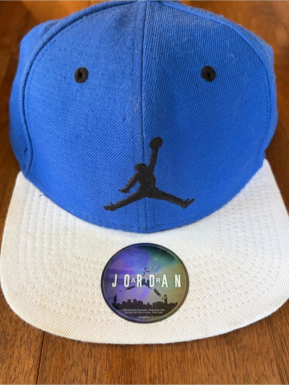 Jordan Men’s Royal Blue and White Snapback Hat with Black Jumpman